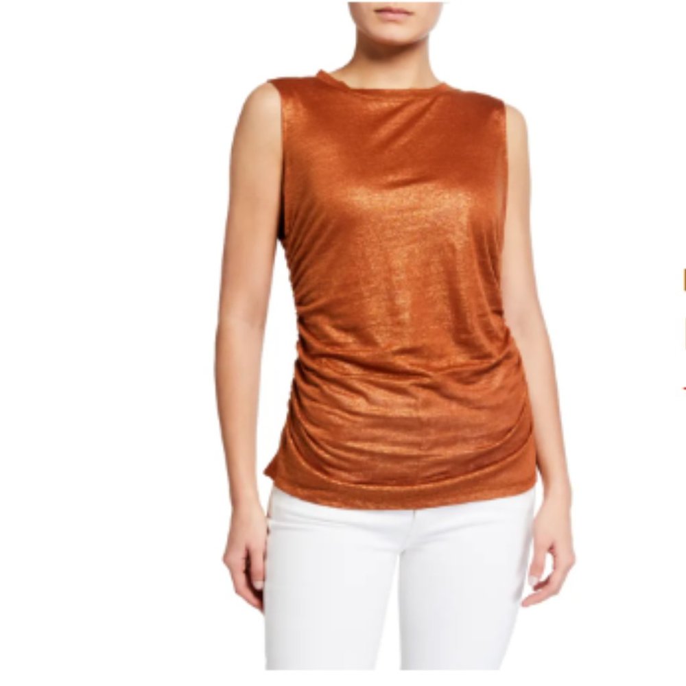 Kobi Halperin Farah Top Foiled Jersey Tank with Side Seam Ruching, XL